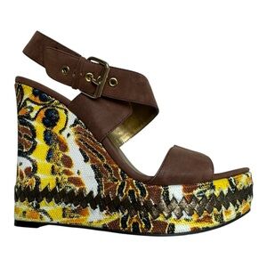 NEW! Nine West “Cocktail Hour” Vintage Wedge Espadrille Brown White Go…